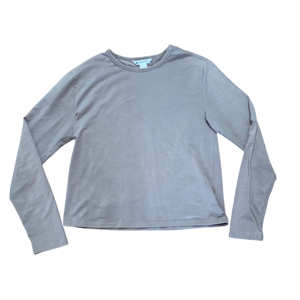 Athleta Taupe Brown Supima Cotton Long Sleeve Top Womens Small Minimalist Fall